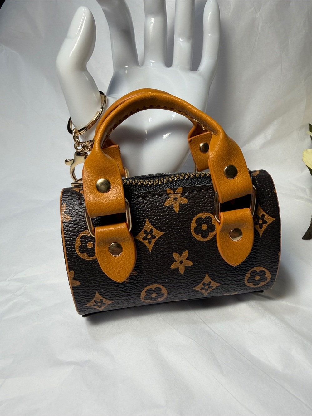 Inspired Brown and Tan Mini Satchel Keychain